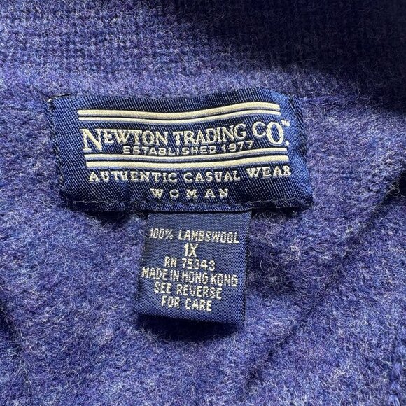 NEWTON TRADING Women Lambswool Sweater Sz 1X Blue Button Front Pockets 22-6 - Picture 7 of 12